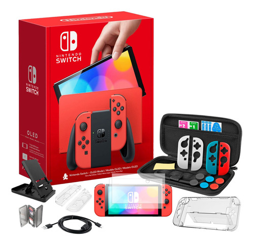 Nintendo Switch Oled 64gb Mario Más Kit Accesorios 22 En 1 Color Rojo