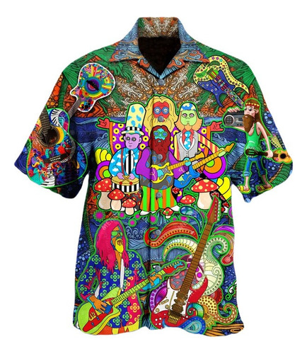 Ghb Camisa Hawaiana Unisex Hippie Elements, Camisa De Playa