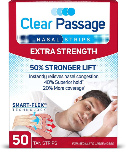 Clear Passage | Tiras Nasales | Extra Fuertes | 50 Count