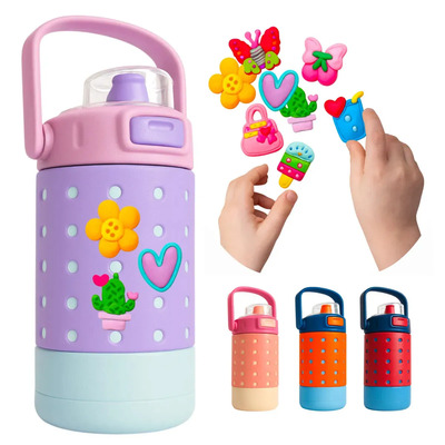 Termo Termico Para Niños Charms Acero Inoxidable 12oz Pines Lila - Morado | Envío gratis