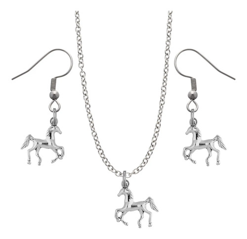 Kit Collar Y Aretes Caballo Animal Vaquero Dije Cadena Acero