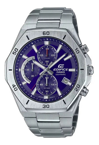 Reloj Casio Cronógrafo Estándar Efb-680d-2bv Hombre Color De La Correa Plateado Color Del Bisel Plateado Color Del Fondo Morado