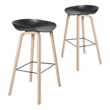 Banqueta Alta Cocina Hay Plástico Negro 75cm Madera X2