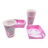 Kit 12 Vasos 12 Platos Decorativos Baby Shower Elefante Niña