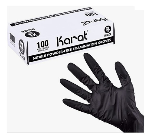 Guantes Desechables Karat Negro Nitrilo Sin Polvo  100 Pzas 