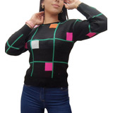 Suéter Saco Jersey Tejido Nacional Para Dama. Diseño Cuadros