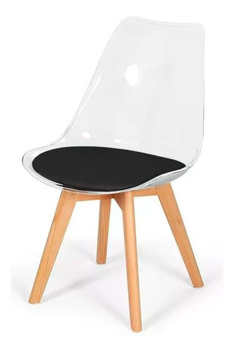 Cadeira Jantar Leda Transparente Assento Estofado, 6 Unidade