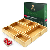 Caja Organizadora De Cajones De Bambú De Lujo, Juego De Basu