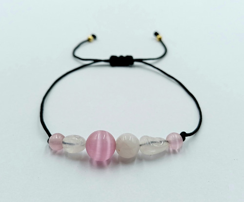 Pulsera Hilo Artesanal Piedra Cuarzo Rosa Ternura Amor B786