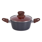 Panela Caçarola Antiaderente Cerâmica Avulsa 16cm 1,2 Litros Cor Cinza Com Vermelho