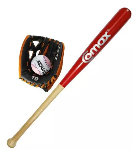 Set Bat De Madera Con Pelota Y Guante De Beisbol Infantil