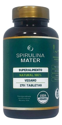 Frasco Spirulina Mater 270 Tabletas 100% Chilena Sabor Alga