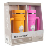 Termo Thermoflask Acero Inoxidable Asa Popote 950ml (2pz)