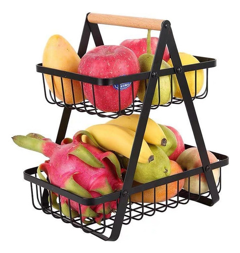 Organizador De Mesa Multiusos Con Forma De Frutero Blindado, 2 Niveles, Metal, Color Negro