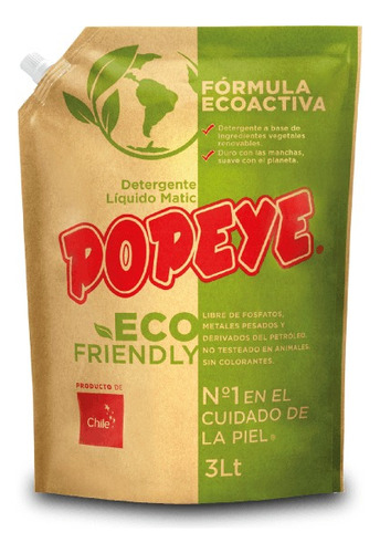 Popeye Detergente Líquido Eco Friendly Doypack 3 L