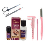 Kit Sobrancelha Henna Raviv Profissional Pinça Paquimetro Cor Preto