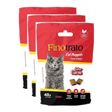 Kit 3 Petisco Finotrato Cat Nuggets Bolas De Pelo Carne 40g