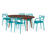 Conjunto Mesa De Jantar Oval 190cm  6 Cadeiras Turquesa