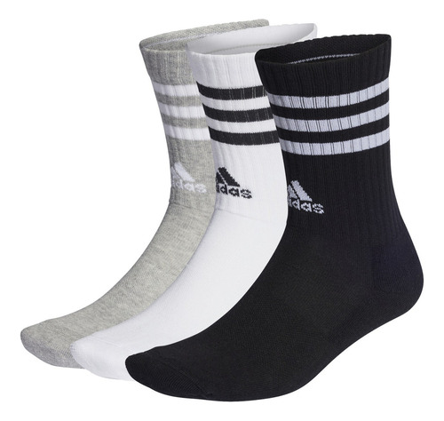 Kit Meia adidas Cano Alto Listras 3 Pares Sortida Original