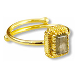 Anillo Cuadrado Plata 925 Bañado Oro 18k Labradorita