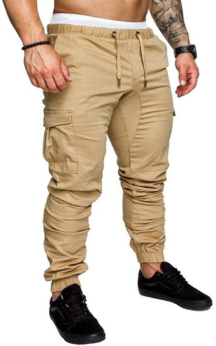 Pantalones Ajustados Cargo Con Bolsillos Latera  De Hombre