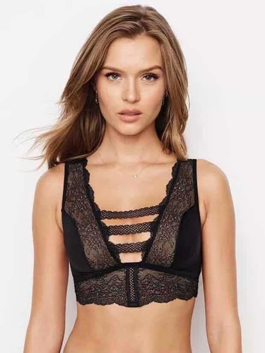 Corpiño Top Victoria Secret Negro Encaje Y Tiras Sexy