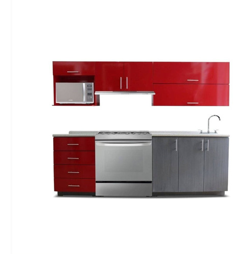 Cocina Integral Moderna Hawai Derecha P/estufa 2.40m Roja.