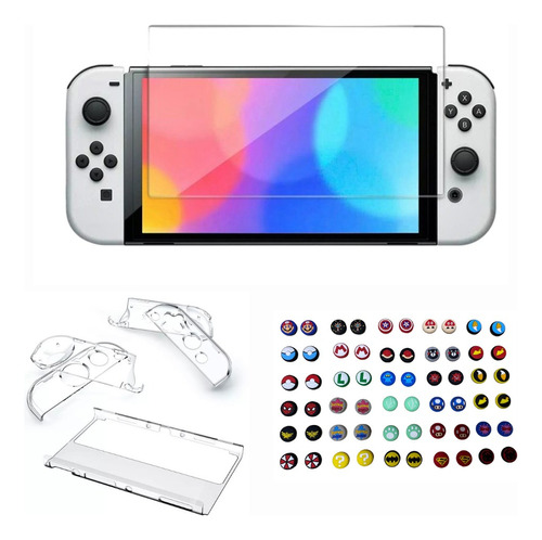 Acrilico Transparente Switch Oled + Vidrio Templado + 2grips