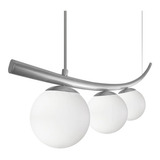 Lustre Pendente Katana Prata 3 Globos Esfera Vidro Branco Cor Prata C/ Vidro Branco Bivolt