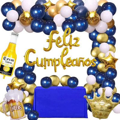 Kit De Globos Fiesta Temática Cumpleaños Solteros Decoración Globos Para Fiesta De Cumpleaños De Hombre Y Mujer Color Azul/dorado/blanco Estrellas