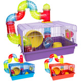    Gaiola Hamster Grande Com Tubos Casa Completa Casinha Roe