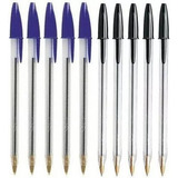 Kit Com 10 Canetas 1.0 Cristal Bic 5 Azuis + 5 Pretas