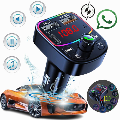 Transmisor Fm Receptor Bluetooth Led Carga Rápido Mp3 Auto 