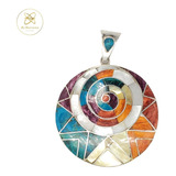 Dije Plata Peruana En Espiral Con Piedras Multicolor Mujer