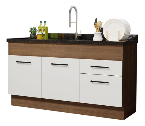 Mueble Cocina Madesa Agata 150 Cm Marrón/blanco