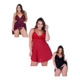 Kit 3 Camisolas Plus Size Sexy Renda Liganete Lingerie W2029