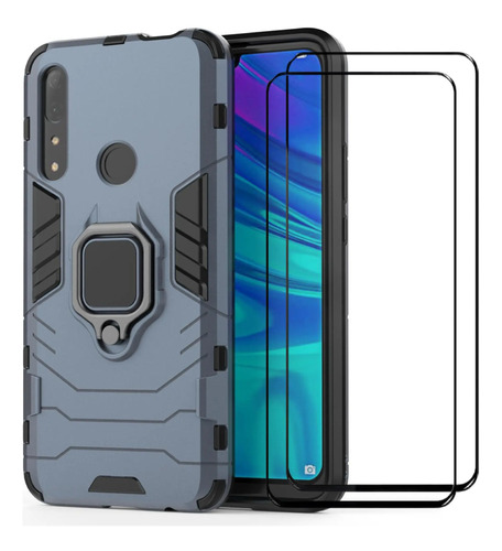 Funda Para Huawei Y9 Prime 2019 \u002F Huawei P Smert Z \u002F Enjoy 10 Plus \u002F Honor 9x Uso Rudo Con Anillo Metálico Bumper Case + 2 Micas | MercadoLibre