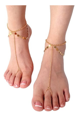 Body Chain Para Pies, Foot Chain, Dorado Y Plateado Con Dije