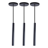 Iluminar Ambiente Kit 3 Pendente Tubo Cilindro Alumínio Preto 40 Cm