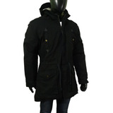 Campera Parka Hombre Gabardina Corderito Militar Negro