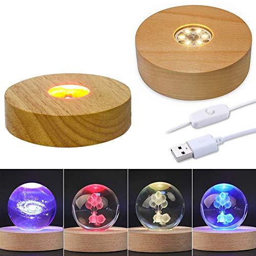 2 Piezas Base De Madera Led De 4  Cristales Y Arte De V...