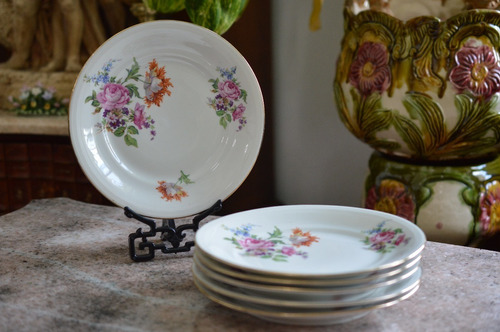 Juego 6 Platos Postre Porcelana Vp Limoges Floralis C1940