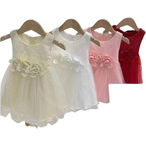 Vestido Fiesta Bautizo Con Rosas Para Niñas Modelo Ah-264