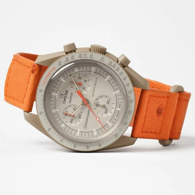 Reloj Omega X Swatch Mission To Jupiter Correa De Avestruz Naranja Blanco | Envío gratis