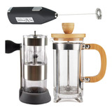 Cafetera Embolo 600ml + Molinillo Cafe + Espumador Batidor