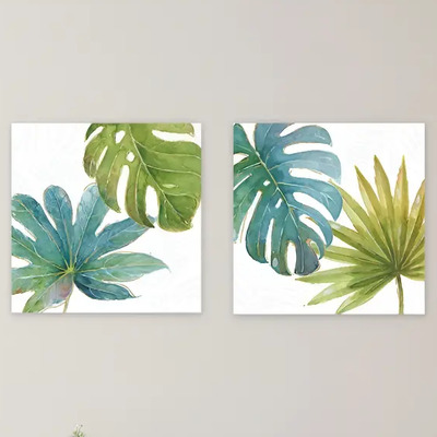 Palmas Acuarela Sala\u002Fbaño Cuadros Decorativos Canvas A Escoger No | Meses sin interés