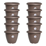 10 Vasos Redondo Siena 25cm De Plástico Para Plantas Flores Cor Marrom