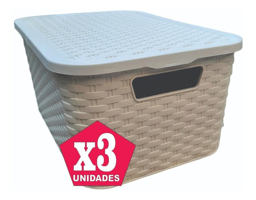 3 Cajas Cesto Organizador Plastico Multiuso Rattan Mediano