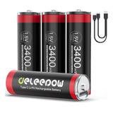 Deleepow Paquete De 4 Baterias Aa Recargables Por Usb, Bater