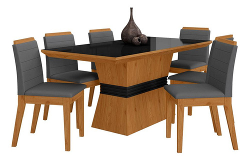 Conjunto Mesa De Jantar 6 Cadeiras Nairóbi Cina/pre/cinza-ma